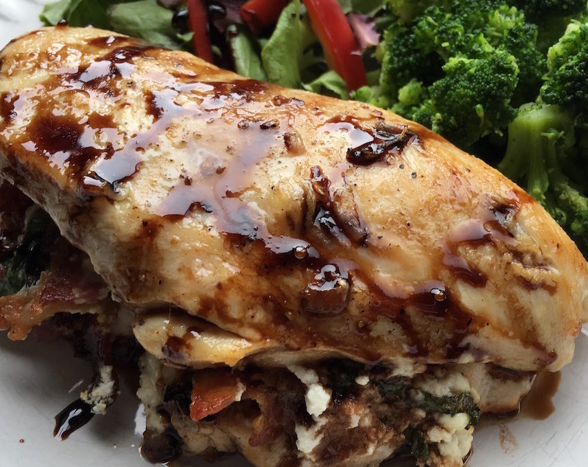 Bacon, Goat Cheese & Basil Stuffed Chicken Breasts