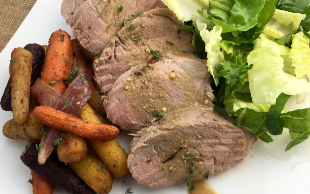 Mustard Pork Loin with Thyme-Roasted Carrots