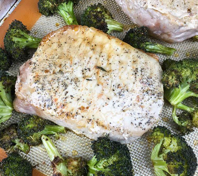 Thick-Cut Boneless Pork Chops with Garlic Broccoli