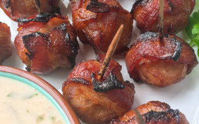 Bacon-Wrapped Water Chestnuts with Spicy Mustard Dip