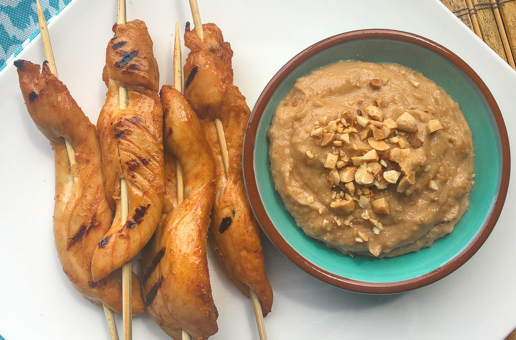 Spicy Chicken Satay with a Peanut Dipping Sauce