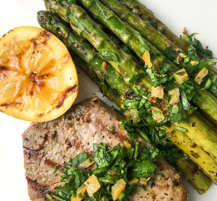 Grilled  Tuna  Steaks  with  Preserved  Lemon  Gremolata