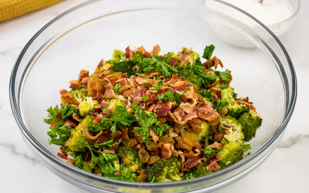 Roasted Broccoli and Raisin Salad with a Yogurt Dressing