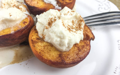 5 – Ingredient Baked Balsamic Peaches with Fresh Maple Whipped Cream